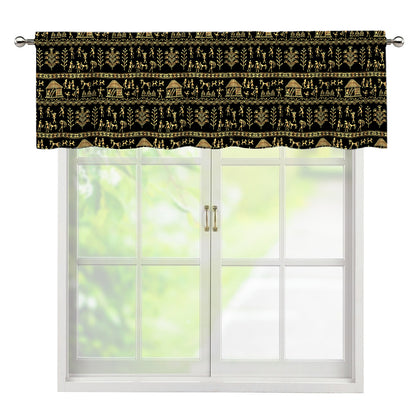 Black And Gold Warli Pattern Print Window Valance