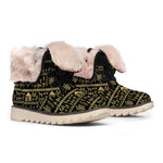 Black And Gold Warli Pattern Print Winter Boots