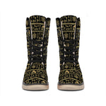 Black And Gold Warli Pattern Print Winter Boots