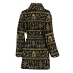 Black And Gold Warli Pattern Print Women's Bathrobe