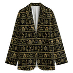 Black And Gold Warli Pattern Print Women's Blazer