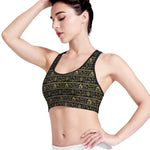 Black And Gold Warli Pattern Print Women's Sports Bra