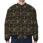 Black And Gold Warli Pattern Print Zip Sleeve Bomber Jacket