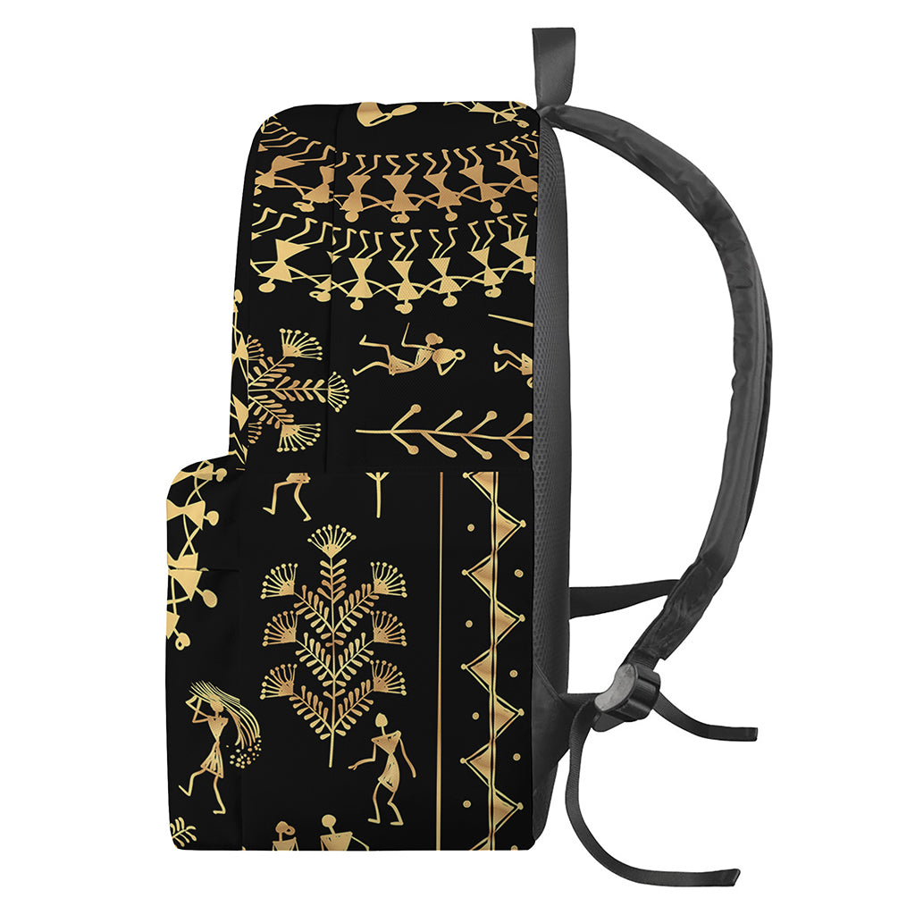 Black And Gold Warli Tribal Print Backpack