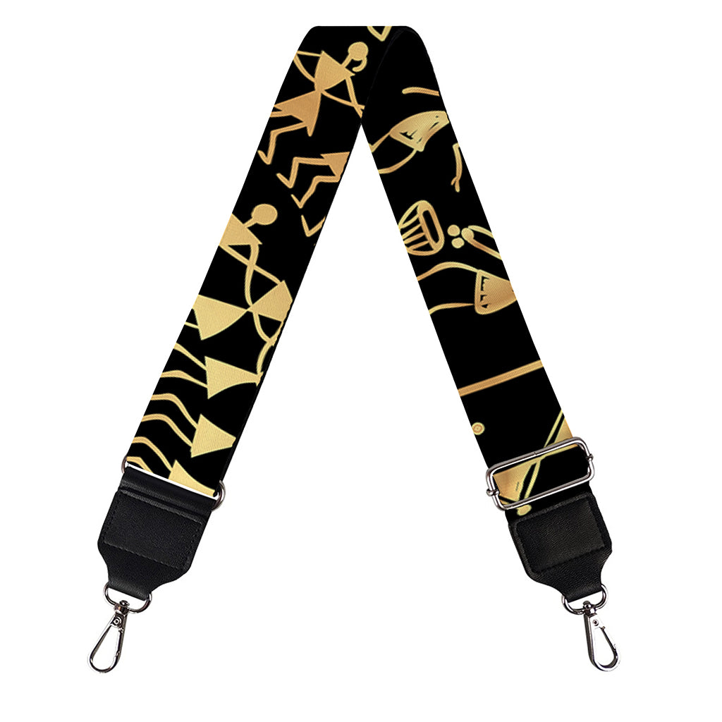Black And Gold Warli Tribal Print Bag Strap