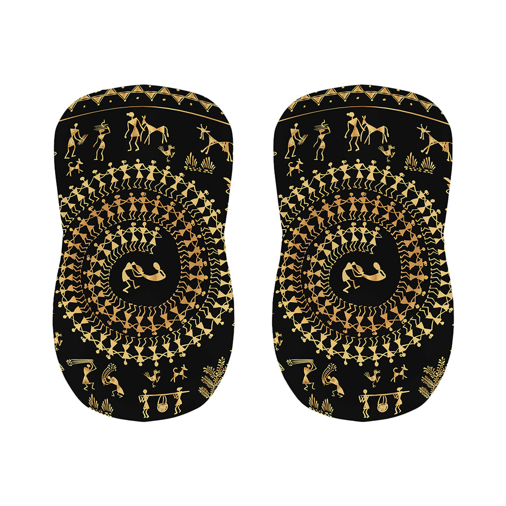 Black And Gold Warli Tribal Print Bar Stool Covers