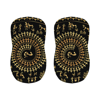 Black And Gold Warli Tribal Print Bar Stool Covers