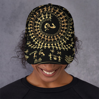 Black And Gold Warli Tribal Print Baseball Cap