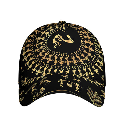 Black And Gold Warli Tribal Print Baseball Cap