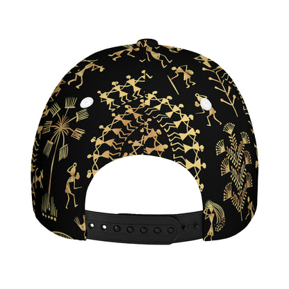 Black And Gold Warli Tribal Print Baseball Cap