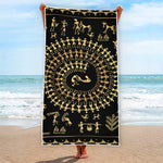 Black And Gold Warli Tribal Print Beach Towel