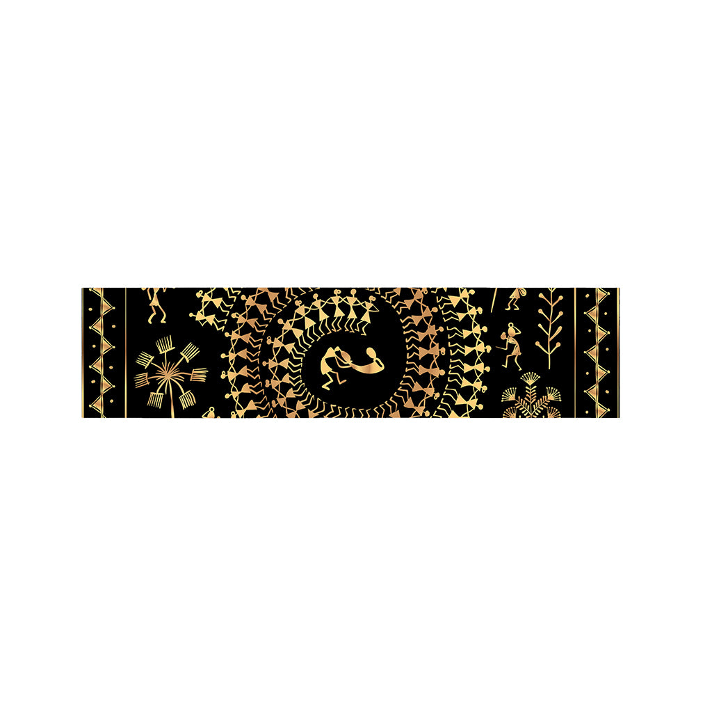 Black And Gold Warli Tribal Print Bed Runner