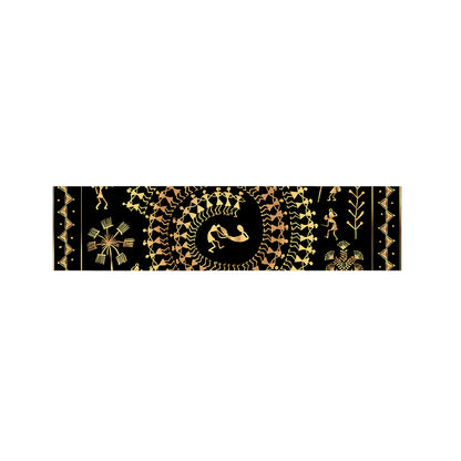 Black And Gold Warli Tribal Print Bed Runner