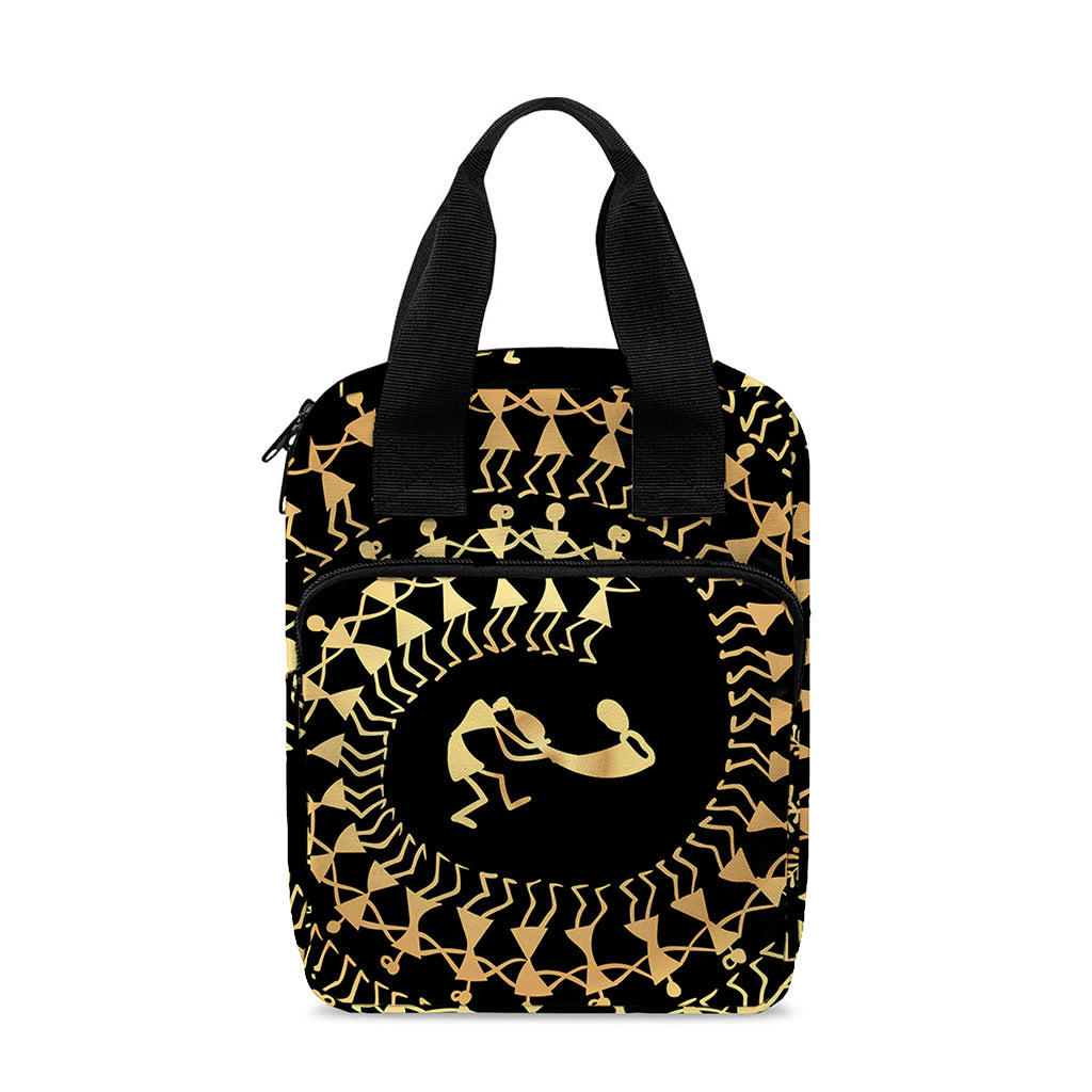 Black And Gold Warli Tribal Print Bible Tote Bag