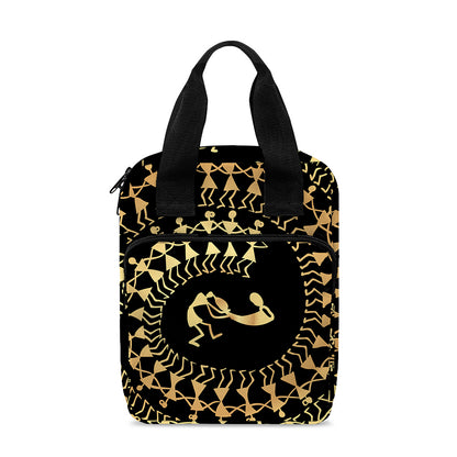 Black And Gold Warli Tribal Print Bible Tote Bag
