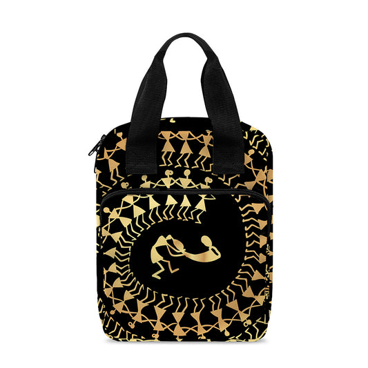 Black And Gold Warli Tribal Print Bible Tote Bag