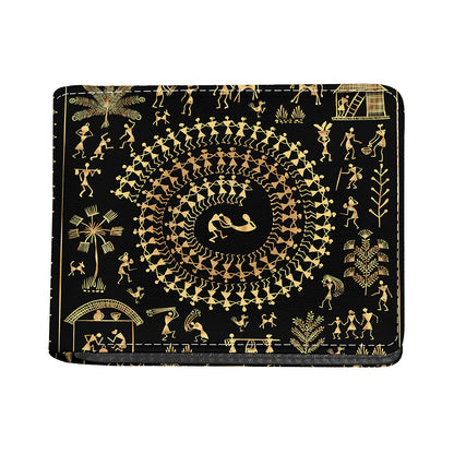 Black And Gold Warli Tribal Print Bifold Wallet