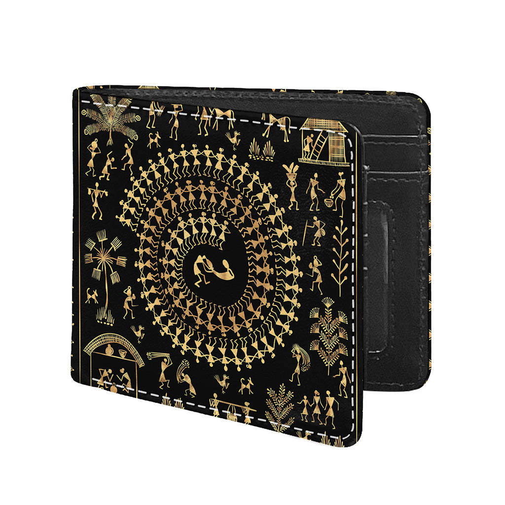 Black And Gold Warli Tribal Print Bifold Wallet
