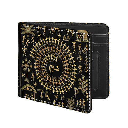 Black And Gold Warli Tribal Print Bifold Wallet