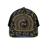 Black And Gold Warli Tribal Print Black Mesh Trucker Cap