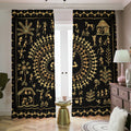 Black And Gold Warli Tribal Print Dimout Pencil Pleat Curtains