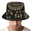 Black And Gold Warli Tribal Print Bucket Hat
