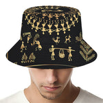 Black And Gold Warli Tribal Print Bucket Hat