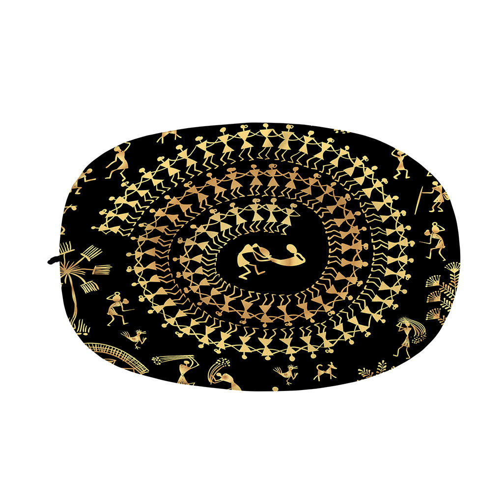 Black And Gold Warli Tribal Print Car Side Mirror Covers