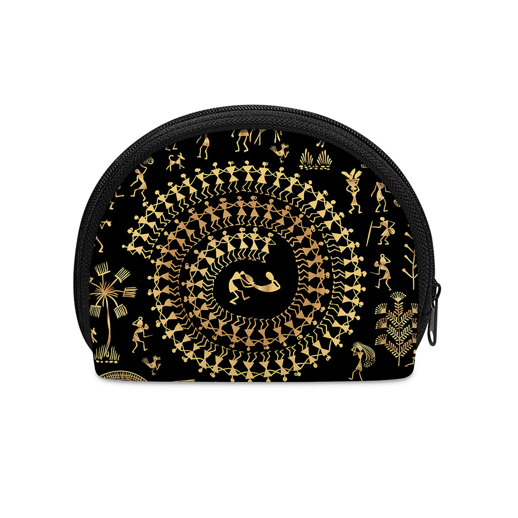 Black And Gold Warli Tribal Print Coin Purse