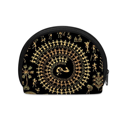 Black And Gold Warli Tribal Print Coin Purse
