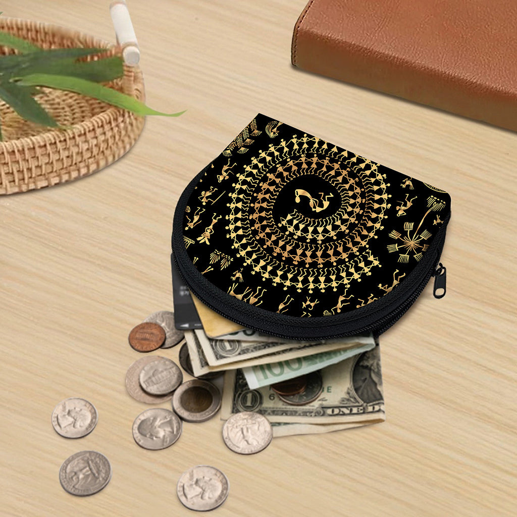 Black And Gold Warli Tribal Print Coin Purse