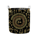 Black And Gold Warli Tribal Print Collapsible Laundry Basket