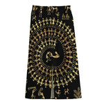 Black And Gold Warli Tribal Print Cotton Front Slit Maxi Skirt
