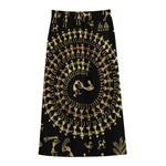 Black And Gold Warli Tribal Print Cotton Front Slit Maxi Skirt