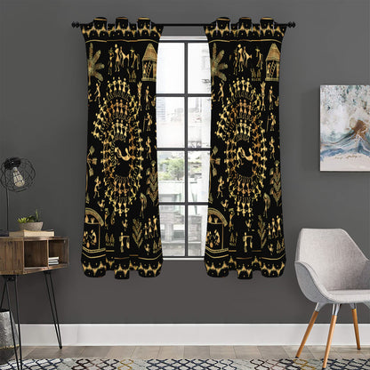 Black And Gold Warli Tribal Print Curtain