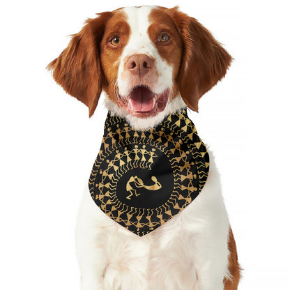 Black And Gold Warli Tribal Print Dog Bandana