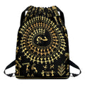 Black And Gold Warli Tribal Print Drawstring Backpack