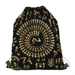 Black And Gold Warli Tribal Print Drawstring Bag