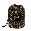 Black And Gold Warli Tribal Print Drawstring Makeup Bag
