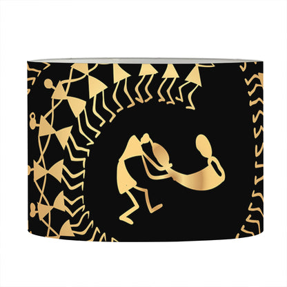 Black And Gold Warli Tribal Print Drum Lamp Shade