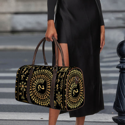 Black And Gold Warli Tribal Print Duffle Bag