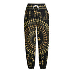 Black And Gold Warli Tribal Print Fleece Lined Knit Pants