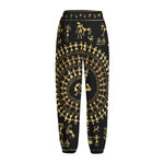 Black And Gold Warli Tribal Print Fleece Lined Knit Pants