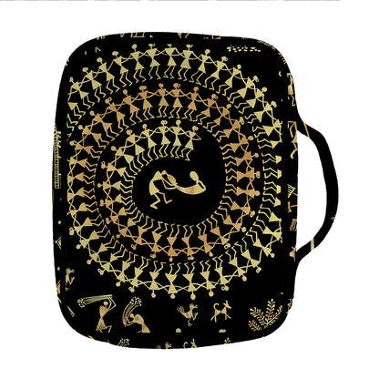 Black And Gold Warli Tribal Print Front Pocket Bible Bag