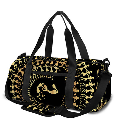 Black And Gold Warli Tribal Print Gym Bag