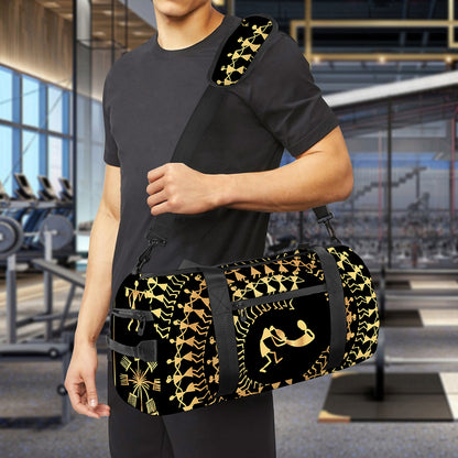 Black And Gold Warli Tribal Print Gym Bag