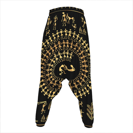 Black And Gold Warli Tribal Print Hammer Pants