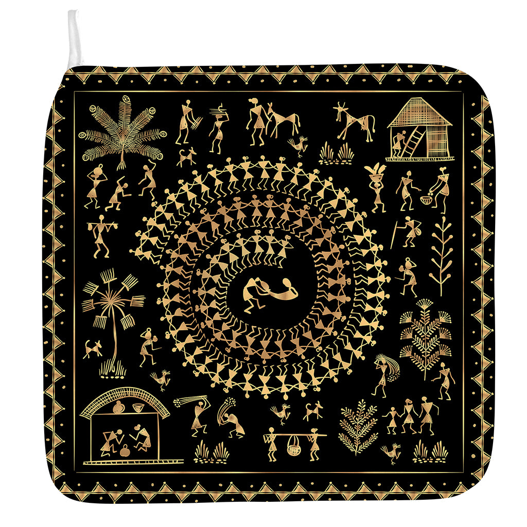 Black And Gold Warli Tribal Print Hand Towel