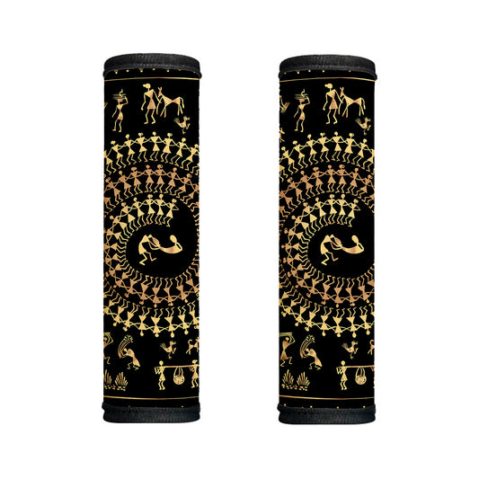 Black And Gold Warli Tribal Print Handle Covers