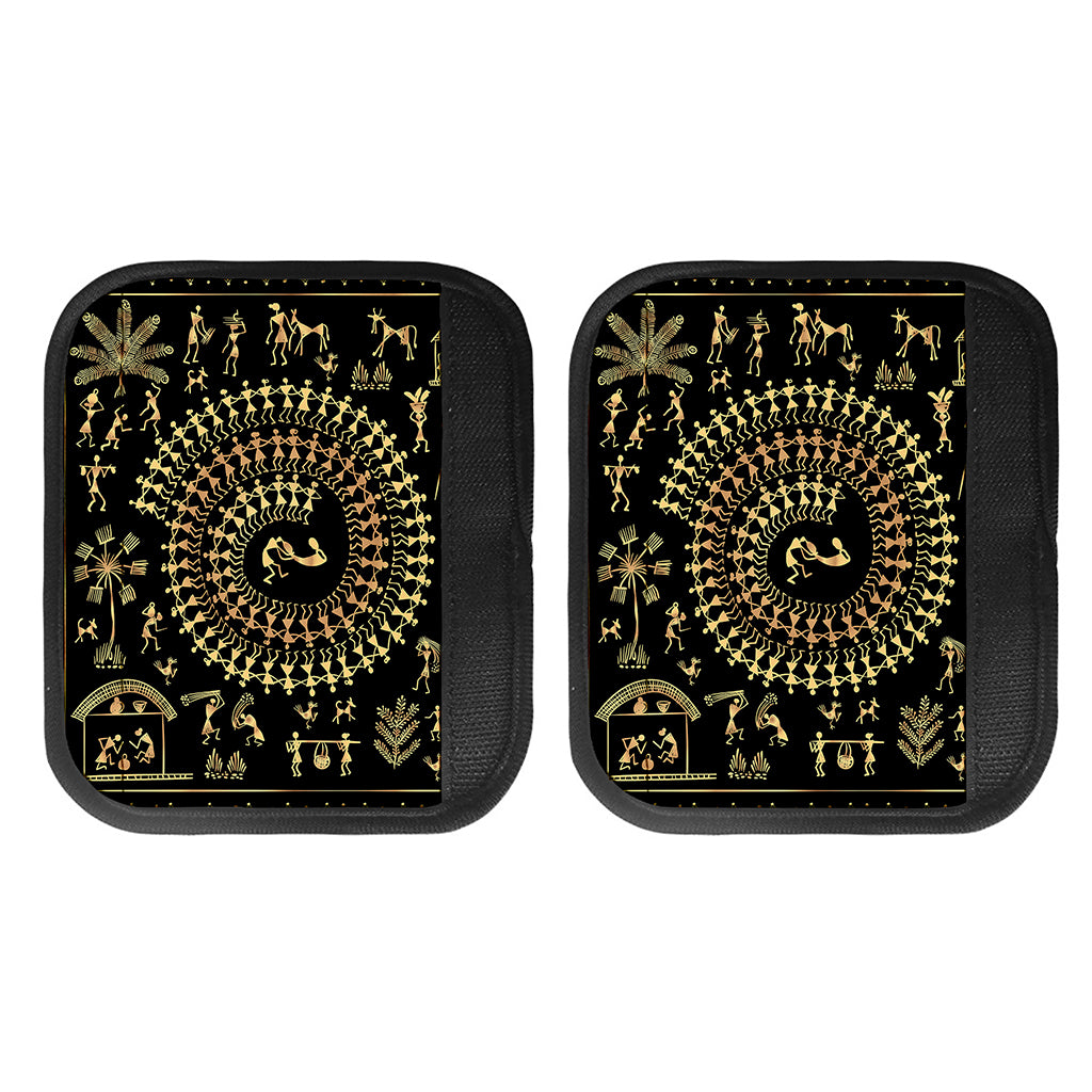 Black And Gold Warli Tribal Print Handle Covers